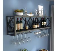 Étagère à vin monté sur Mur Industriel Rustique avec Grille de Rangement en Fer idéal pour la Cuisine et Le café dans Le Bar à la Maison Comprend Un Porte-Bouteille en Verre à vin Suspendu et des