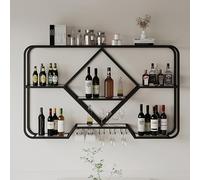 Étagère à vin murale à 2 étages - Étagère pour vitrine de bouteilles d'alcool - Étagère murale - Support de rangement pour vin - Étagère à spiritueux avec lumière LED - Étagère à vin - Rangement