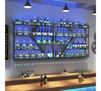 Étagère à vin murale à 4 niveaux en métal avec lumières LED pour économiser de l'espace pour le stockage et l'affichage du vin dans la maison, le bar ou la salle à manger