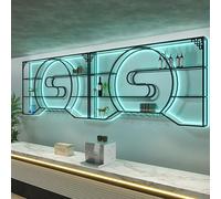 Étagère à vin murale à éclairage LED avec support pour verres à pied - Grande capacité - Pour cuisine, salle à manger, bar, salon - Bleu - 120 x 20 x 100 cm