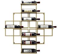 Étagère à vin murale à suspendre - Pour 8 bouteilles de vin - En métal - Style vintage - Pour 8 bouteilles de vin - Doré - 80 cm - Petit vin