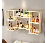 Étagère à vin Murale avec éclairage LED, étagère de Bar, étagère d'affichage pour Bouteilles d'alcool avec Support à Verres à vin Suspendu, Support de Bar Flottant, étagère Murale