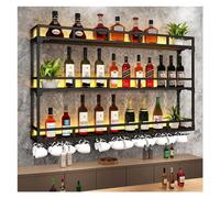Étagère à vin murale avec éclairage LED, étagère en métal pour bouteilles, porte-bouteilles élégant noir pour maison, bar, salle à manger, cuisine, design compact