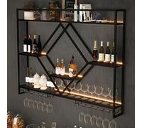 Étagère à vin murale avec éclairage LED, grandes étagères en métal, présentoir flottant pour liqueurs avec support en verre pour bar à domicile, solution de rangement industrielle