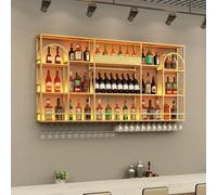 Étagère à vin Murale avec éclairage LED, Porte-Bouteilles Industriel en métal avec Rangement pour Verres, Meuble Bar Mural pour Salon, Cuisine, Bar à Maison et Restaurant(Gold,250cm/98.4in)