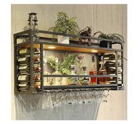 Étagère à vin murale avec lumière, étagère de rangement de vin de grande capacité avec support pour verres à vin, étagère de présentation de bouteilles d'alcool, étagères flottantes en métal, étagère