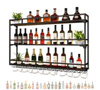 Étagère à vin murale avec lumière LED - Étagères flottantes pour bouteilles d'alcool et verres à vin - Solution de rangement pour bar, salle à manger ou cuisine