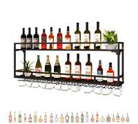 Étagère à vin murale avec lumière LED - Étagères flottantes pour bouteilles d'alcool et verres à vin - Solution de rangement pour bar, salle à manger ou cuisine