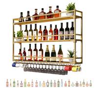 Étagère à vin murale avec lumière LED - Étagères flottantes pour bouteilles d'alcool et verres à vin - Solution de rangement pour bar, salle à manger ou cuisine