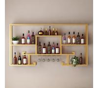 Étagère à vin murale avec lumières LED - 3 niveaux de rangement à suspendre pour bouteilles et gobelets, étagère flottante peu encombrante pour la maison, le bar ou l'affichage d'alcool