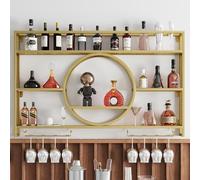 Étagère à vin murale avec lumières LED, étagère flottante en fer avec rangement pour verres à vin, meuble de bar de cuisine avec support pour verres à vin