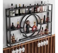 Étagère à vin murale avec lumières LED, étagère flottante en fer avec rangement pour verres à vin, meuble de bar de cuisine avec support pour verres à vin