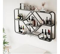 Étagère à vin murale avec support pour verre - Étagère à liqueur - Mini bar de rangement pour maison, bar, salle à manger - vitrine pour bouteilles de whisky