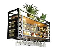 Étagère à vin murale avec support pour verre, étagère industrielle en métal à 2 niveaux pour bar, cuisine, café, restaurant - Solution de rangement élégante à suspendre
