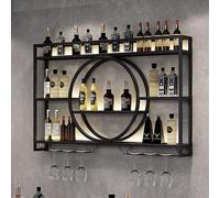 Étagère à vin murale avec support pour verre, étagère industrielle en métal pour la maison, le bar, la cuisine