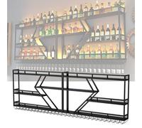 Étagère à vin murale avec support pour verre suspendu, étagères de bar peu encombrantes pour exposer les bouteilles d'alcool, idéal pour les mini bars à la maison et les amateurs de vin