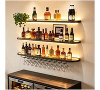Étagère à vin murale de 100 cm avec support en verre LED, étagère murale de bar, étagère murale flottante incurvée à 360° avec lumières, étagère à vin moderne pour maison, bar, salle à manger (noir