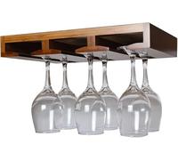 Étagère à vin murale en bambou - Porte-verres à pied élégant pour cuisine, bar, salon et maison - Solution de rangement pour verres à vin peu encombrant
