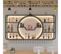 Étagère à vin murale en métal à 3 niveaux avec éclairage LED, grande étagère de présentation pour bar à liqueurs, support pour verres à vin, étagère de présentation pour bouteilles de bar en fer, supp