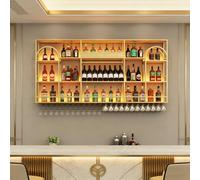 Etagère à vin Murale en métal avec éclairage LED, Porte-Bouteilles et Porte-Verres à Pied, pour Salon, Cuisine, Bar à Maison, Plusieurs Tailles Disponibles(Gold,250cm/98.4in)