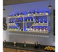 Étagère à vin murale en métal doré avec lumière LED flottante et support en verre pour la maison, le bar, la cuisine, la salle à manger et les caves à vin