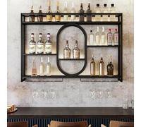 Étagère à vin murale flottante en métal à 3 niveaux pour bar à vin, cuisine, doré, 100 x 15 x 80 cm