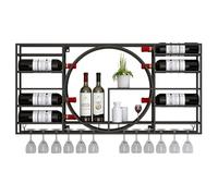 Étagère à vin murale flottante en métal avec support pour verres à vin - 100 cm - Noir