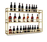 Étagère à vin murale industrielle à 3 niveaux en métal - Présentoir multifonction pour cuisine et bar - Finition dorée - 120 x 90 cm