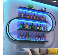 Étagère à vin murale industrielle à 4 niveaux en métal avec support pour verre, présentoir flottant moderne pour bars et restaurants (noir, 150 cm)