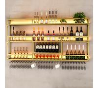 Étagère à vin murale industrielle avec lumière LED, porte-bouteilles en métal pour verres, étagère à vin élégante en fer pour cuisine, cave ou bar - support élégant pour bouteilles