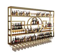 Étagère à vin murale industrielle avec support pour verres - Étagère multifonction pour vin en fer forgé - Pour cuisine, bar, café (doré, 120 cm x 130 cm)