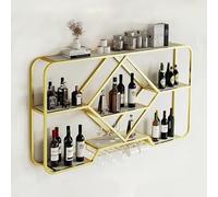 Étagère à vin murale industrielle en métal avec dessous de verre élégant 140 cm x 70 cm pour maison, bar, restaurant, cuisine - Doré