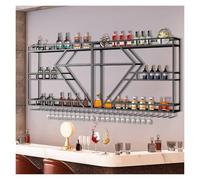 Étagère à vin murale industrielle en métal avec lumière LED, étagère à vin murale à suspendre pour maison, bar, restaurant (noir, 240 x 86 cm)
