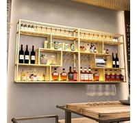 Étagère à vin murale industrielle moderne en fer pour cuisine, bar, finition dorée, 300 x 20 x 120 cm - Décoration d'intérieur élégante et économiseur d'espace
