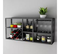 Étagère à vin murale - Meuble de bar flottant avec grand support en verre pour décoration de salon et restaurant