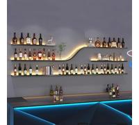 Étagère à vin Murale Moderne avec lumière LED, étagères murales en métal, Support de Rangement avec Porte-Verre, Grande étagère à Liqueur Suspendue pour Bouteilles d'alco