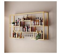 Étagère à vin Murale Moderne avec Support pour Verres - Étagère Flottante en métal pour Boissons alcoolisées, idéale pour la décoration d'un Bar ou d'une Cuisine (doré/Noir)
