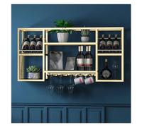 Étagère à vin Murale Moderne dorée avec étagère en Verre, Organiseur de Rangement élégant pour Bouteilles d'alcool et Verres à Pied, pour Bar ou Maison, Design élégant 80 x 60 x 25