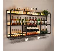 Étagère à vin murale moderne en métal avec support en verre - Étagères flottantes - Étagère de présentation d'alcool en fer pour cuisine et salle à manger - 120 cm - Solution de rangement noire