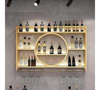 Étagère à Vin Murale Moderne, étagères Flottantes pour Bar, Présentoir à Verres en Fer, Présentoir à Vin Suspendu, étagère à Liqueurs, Décoration pour Bar, Salle à Ma, Gold, 140x15x80cm