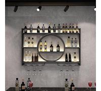 Étagère à Vin Murale Moderne, étagères Flottantes pour Bar, Présentoir à Verres en Fer, Présentoir à Vin Suspendu, étagère à Liqueurs, Décoration pour Bar, Salle à Ma, Black, 120x15x80cm