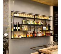 Étagère à vin murale moderne industrielle en métal pour cuisine, bar, noir 240 x 20 x 120 cm, décoration d'intérieur élégante et économiseur d'espace