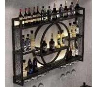 Étagère à vin murale moderne industrielle ronde à suspendre à 3 niveaux avec crochets en verre, porte-bouteille en fer pour la maison, la cuisine et la salle à manger.