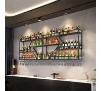 Étagère à vin murale - Porte-vin flottant en métal et présentoir en verre pour bar, salon, restaurant - Grande solution de rangement en fer