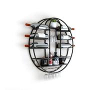 Étagère à vin murale ronde moderne en métal flottant avec support en verre - Grande capacité - Présentoir de bouteilles d'alcool pour la maison, le bar, la salle à manger et la cuisine (noir, 80 x