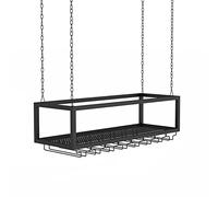 Étagère à vin noire à suspendre au plafond, support pour bouteille de vin, bar à domicile, champagne, verres à pied, étagère de rangement murale flottante en métal