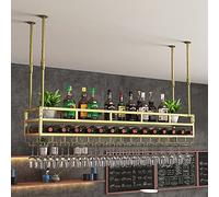 Étagère à vin réglable à suspendre, support de verre de plafond en métal, 2 couches, armoire industrielle pour bar, cuisine, café, hauteur réglable