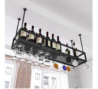 Étagère à vin ronde industrielle à suspendre avec support de verre - Porte-bouteille à l'envers - Étagère à vin montée au plafond - Décoration de bar et de cuisine - Organiseur élégant pour boissons