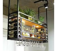 Étagère à vin suspendue avec support en verre, support mural pour vin, fer + bois massif, étagères industrielles flottantes en métal, étagère à vin, avec spot en aluminium ultra fin, pour bar Ca