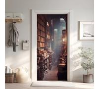 Etagère Ancien Bois Poster de Porte 3D Trompe L'oeil, Bibliothèque Auto-Adhésif Sticker Porte pour Chambre Cuisine, Vintage Stickers Autocollants de Porte 73x205 cm